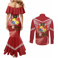 Tonga Darts Couples Matching Mermaid Dress and Long Sleeve Button Shirt Tongan Ngatu Pattern LT14 - Polynesian Pride