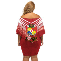 Tonga Darts Off Shoulder Short Dress Tongan Ngatu Pattern LT14 - Polynesian Pride