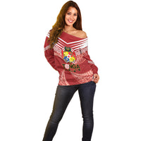 Tonga Darts Off Shoulder Sweater Tongan Ngatu Pattern