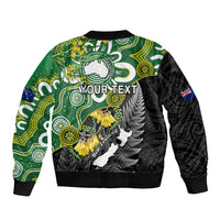 Personalised New Zealand And Australia Sleeve Zip Bomber Jacket Aboriginal Mix Aotearoa Maori Unique Style LT14 - Polynesian Pride