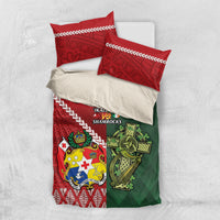 Custom Tonga And Ireland Rugby Bedding Set Ikale Tahi With Shamrocks LT14 US Twin 172cm x 218cm Red - Polynesian Pride