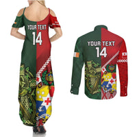 Custom Tonga And Ireland Rugby Couples Matching Summer Maxi Dress and Long Sleeve Button Shirt Ikale Tahi With Shamrocks LT14 - Polynesian Pride