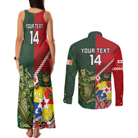 Custom Tonga And Ireland Rugby Couples Matching Tank Maxi Dress and Long Sleeve Button Shirt Ikale Tahi With Shamrocks LT14 - Polynesian Pride