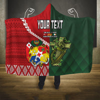 Custom Tonga And Ireland Rugby Hooded Blanket Ikale Tahi With Shamrocks LT14 One Size Red - Polynesian Pride