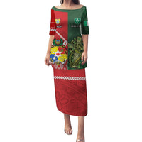 Custom Tonga And Ireland Rugby Puletasi Ikale Tahi With Shamrocks LT14 Long Dress Red - Polynesian Pride