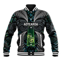 Personalised New Zealand Toki Baseball Jacket Silver Fern Mix Aotearoa Maori Pattern LT14 Unisex Black - Polynesian Pride