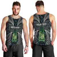 Personalised New Zealand Toki Men Tank Top Silver Fern Mix Aotearoa Maori Pattern LT14 - Polynesian Pride