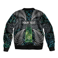 Personalised New Zealand Toki Sleeve Zip Bomber Jacket Silver Fern Mix Aotearoa Maori Pattern LT14 - Polynesian Pride