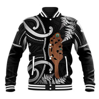 New Zealand Maripi Baseball Jacket Silver Fern Mix Aotearoa Maori Pattern LT14 Unisex Black - Polynesian Pride