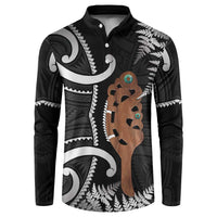 New Zealand Maripi Button Sweatshirt Silver Fern Mix Aotearoa Maori Pattern LT14 Black - Polynesian Pride