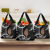 New Zealand Maripi Grocery Bag Silver Fern Mix Aotearoa Maori Pattern LT14 3-pack One Size Black - Polynesian Pride