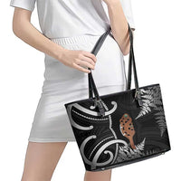 New Zealand Maripi Leather Tote Bag Silver Fern Mix Aotearoa Maori Pattern LT14 - Polynesian Pride