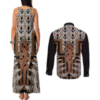 New Zealand Couples Matching Tank Maxi Dress and Long Sleeve Button Shirt Maori Maripi Knife With Poutama Art