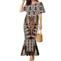 New Zealand Family Matching Mermaid Dress and Hawaiian Shirt Maori Maripi Knife With Poutama Art