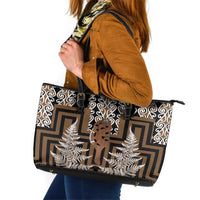 New Zealand Leather Tote Bag Maori Maripi Knife With Poutama Art LT14 Brown - Polynesian Pride
