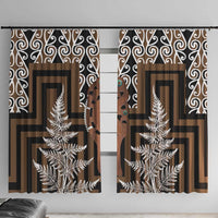 New Zealand Window Curtain Maori Maripi Knife With Poutama Art LT14 With Hooks Brown - Polynesian Pride