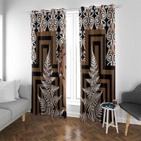 New Zealand Window Curtain Maori Maripi Knife With Poutama Art LT14 With Grommets Brown - Polynesian Pride