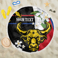 Personalised Philippines Carabao Beach Blanket Filipino Sun Mix Sampaguita Flower LT14 One Size 150cm Black - Polynesian Pride