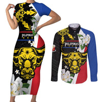 Personalised Philippines Carabao Couples Matching Short Sleeve Bodycon Dress and Long Sleeve Button Shirt Filipino Sun Mix Sampaguita Flower
