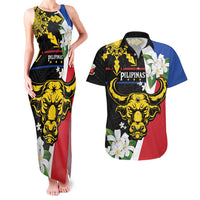 Personalised Philippines Carabao Couples Matching Tank Maxi Dress and Hawaiian Shirt Filipino Sun Mix Sampaguita Flower