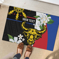 Personalised Philippines Carabao Rubber Doormat Filipino Sun Mix Sampaguita Flower