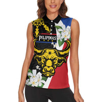 Personalised Philippines Carabao Women Sleeveless Polo Shirt Filipino Sun Mix Sampaguita Flower