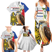 Personalised Philippines Eagle Family Matching Summer Maxi Dress and Hawaiian Shirt Filipino Sun Mix Sampaguita Flower