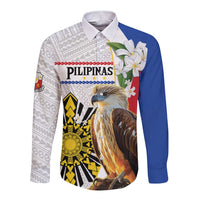 Personalised Philippines Eagle Long Sleeve Button Shirt Filipino Sun Mix Sampaguita Flower