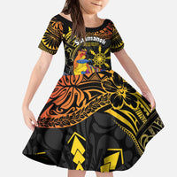 Philippines Sarimanok Kid Short Sleeve Dress Papanok Legendary Bird Okir Polynesian Pattern