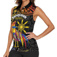Philippines Sarimanok Women Sleeveless Polo Shirt Papanok Legendary Bird Okir Polynesian Pattern