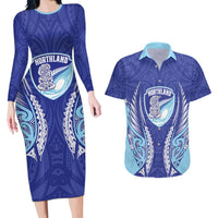 Northland 2026 Rugby Custom Couples Matching Long Sleeve Bodycon Dress and Hawaiian Shirt NZ Maori Silver Fern