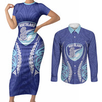 Northland 2026 Rugby Custom Couples Matching Short Sleeve Bodycon Dress and Long Sleeve Button Shirt NZ Maori Silver Fern LT14 Blue - Polynesian Pride