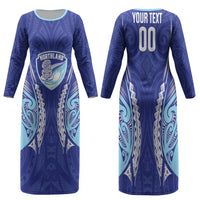 Northland 2026 Rugby Custom Family Matching Long Sleeve Bodycon Dress and Hawaiian Shirt NZ Maori Silver Fern LT14 Mom's Dress Blue - Polynesian Pride