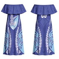Northland 2026 Rugby Custom Family Matching Off Shoulder Maxi Dress and Hawaiian Shirt NZ Maori Silver Fern LT14 Mom's Dress Blue - Polynesian Pride