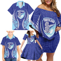 Northland 2026 Rugby Custom Family Matching Off Shoulder Short Dress and Hawaiian Shirt NZ Maori Silver Fern