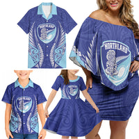 Northland 2026 Rugby Custom Family Matching Off Shoulder Short Dress and Hawaiian Shirt NZ Maori Silver Fern LT14 - Polynesian Pride