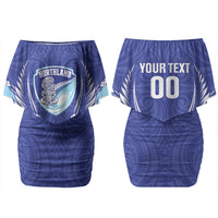 Northland 2026 Rugby Custom Family Matching Off Shoulder Short Dress and Hawaiian Shirt NZ Maori Silver Fern LT14 Mom's Dress Blue - Polynesian Pride
