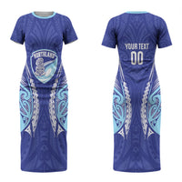 Northland 2026 Rugby Custom Family Matching Short Sleeve Bodycon Dress and Hawaiian Shirt NZ Maori Silver Fern LT14 Mom's Dress Blue - Polynesian Pride