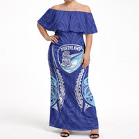 Northland 2026 Rugby Custom Off Shoulder Maxi Dress NZ Maori Silver Fern LT14 Women Blue - Polynesian Pride