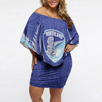 Northland 2026 Rugby Custom Off Shoulder Short Dress NZ Maori Silver Fern LT14 Women Blue - Polynesian Pride