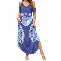 Northland 2026 Rugby Custom Summer Maxi Dress NZ Maori Silver Fern LT14 Women Blue - Polynesian Pride