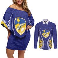 Otago 2026 Rugby Custom Couples Matching Off Shoulder Short Dress and Long Sleeve Button Shirt NZ Maori Silver Fern