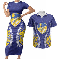 Otago 2026 Rugby Custom Couples Matching Short Sleeve Bodycon Dress and Hawaiian Shirt NZ Maori Silver Fern LT14 Blue - Polynesian Pride