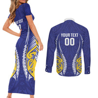 Otago 2026 Rugby Custom Couples Matching Short Sleeve Bodycon Dress and Long Sleeve Button Shirt NZ Maori Silver Fern LT14 - Polynesian Pride