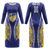 Otago 2026 Rugby Custom Family Matching Long Sleeve Bodycon Dress and Hawaiian Shirt NZ Maori Silver Fern LT14 Mom's Dress Blue - Polynesian Pride