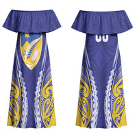 Otago 2026 Rugby Custom Family Matching Off Shoulder Maxi Dress and Hawaiian Shirt NZ Maori Silver Fern LT14 Mom's Dress Blue - Polynesian Pride
