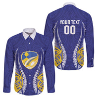Otago 2026 Rugby Custom Family Matching Off Shoulder Maxi Dress and Hawaiian Shirt NZ Maori Silver Fern LT14 Dad's Shirt - Long Sleeve Blue - Polynesian Pride