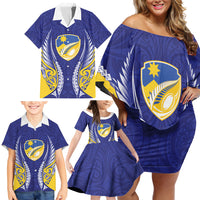 Otago 2026 Rugby Custom Family Matching Off Shoulder Short Dress and Hawaiian Shirt NZ Maori Silver Fern LT14 - Polynesian Pride