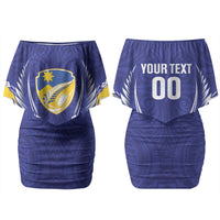 Otago 2026 Rugby Custom Family Matching Off Shoulder Short Dress and Hawaiian Shirt NZ Maori Silver Fern LT14 Mom's Dress Blue - Polynesian Pride