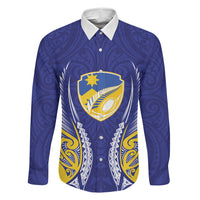 Otago 2026 Rugby Custom Family Matching Off Shoulder Short Dress and Hawaiian Shirt NZ Maori Silver Fern LT14 Daughter's Dress Blue - Polynesian Pride